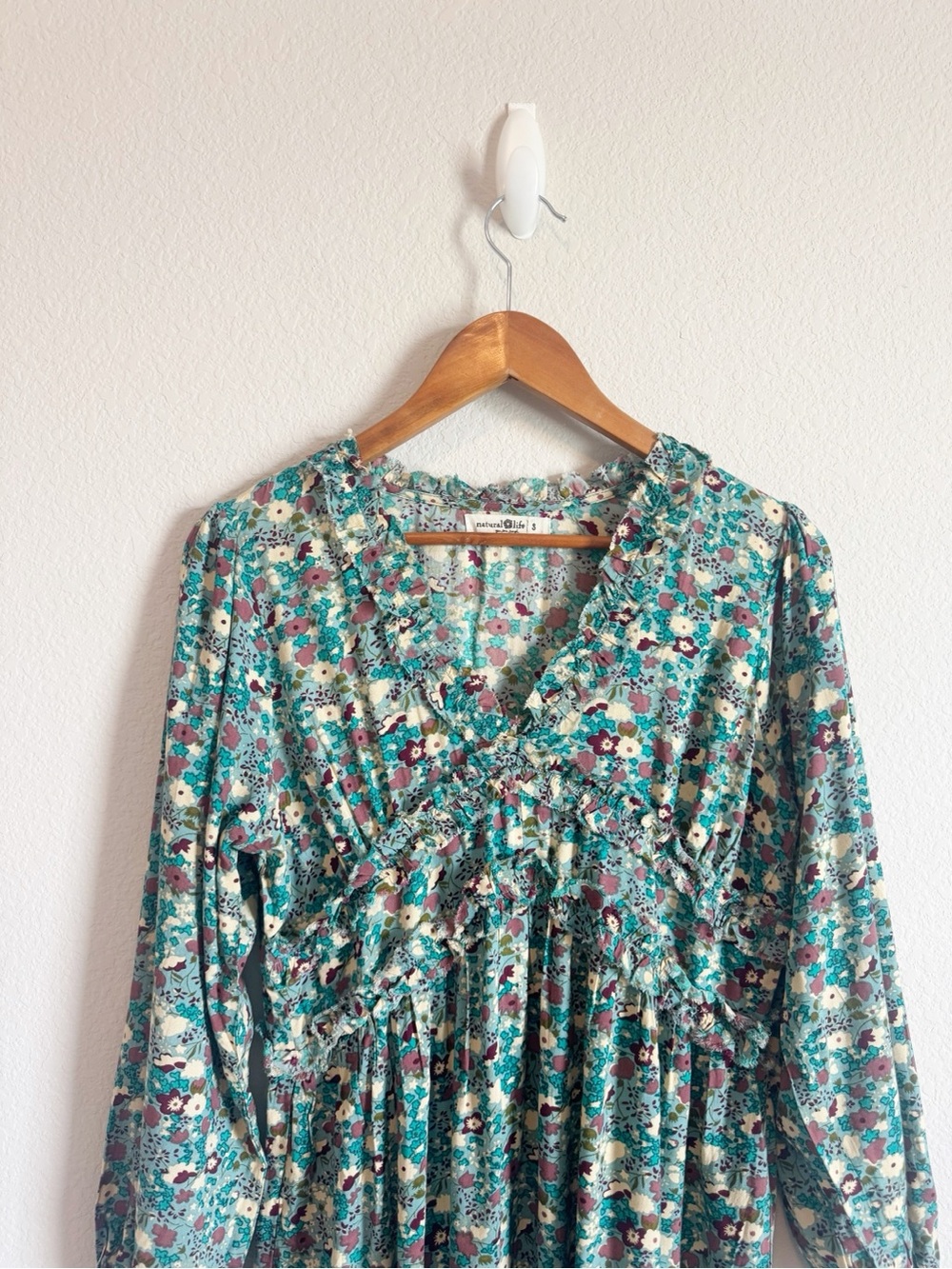 Natural Life Blue Floral Tiered Raw Hem Boho Flowy Festival Mini Dress Size S - Picture 2 of 8